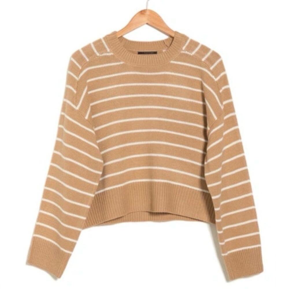 T BY TAHARI | Tan White Saddle Stripe Sweater Long Sleeve Oversized | Size Large